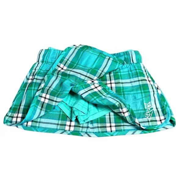 K1X Shorty Skort Skirt Shorts Green Check Plaid Elastic Waist Womens Small - Picture 2 of 8